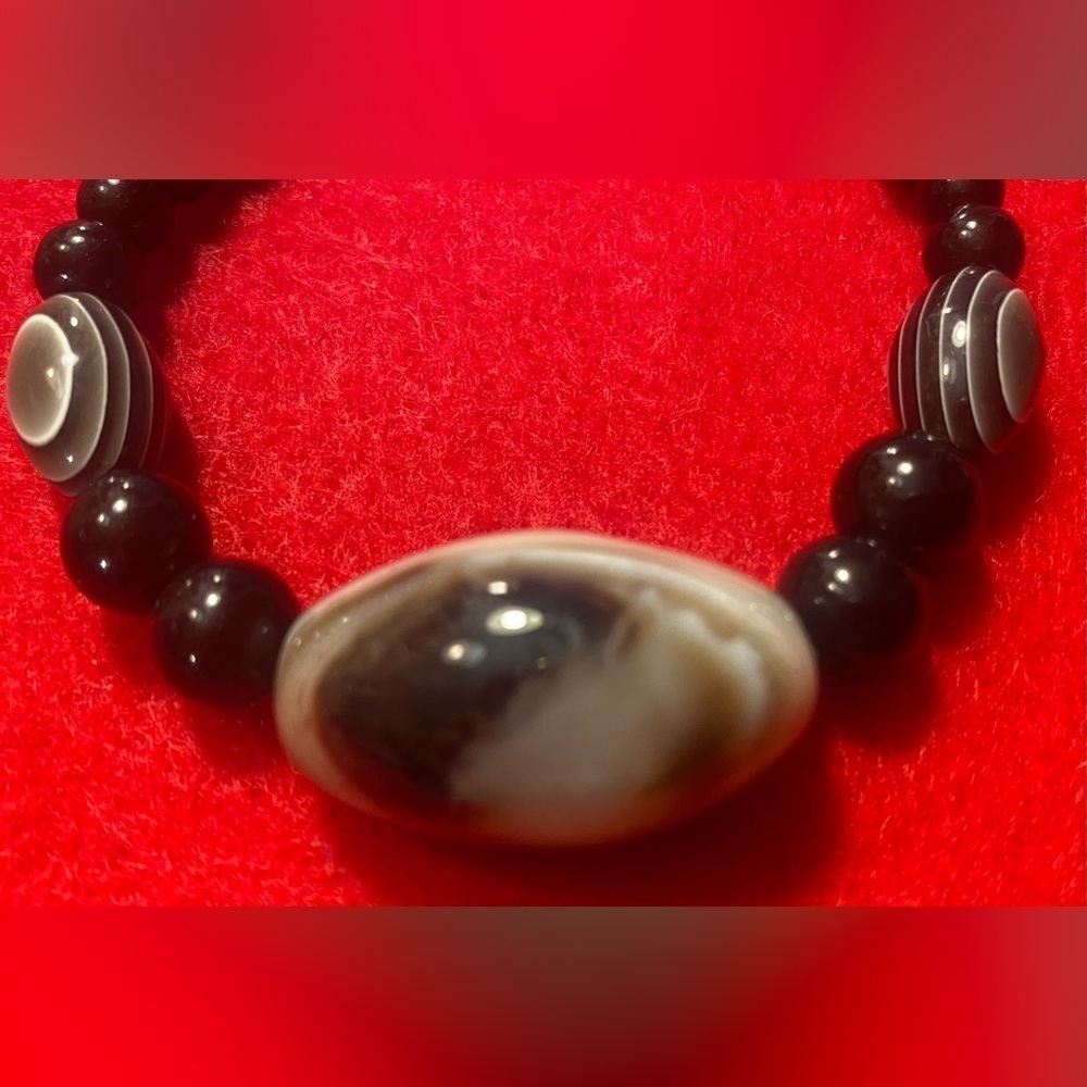 Bracelet Protection One Eye Black Agate Adjustable Vintage - Picture 2 of 6